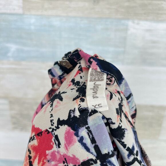 Japna Floral Grid Print Woven Top Pink Blue Exposed Back Zipper Casual Womens XS - Picture 5 of 5